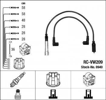 RCVW209 Комплект проводов зажигания NGK подбор по vin на Brocar