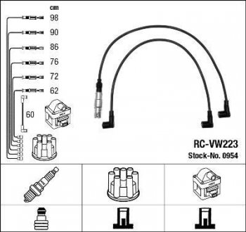 RCVW223 Комплект проводов зажигания NGK підбір по vin на Brocar