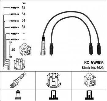 RCVW905 Комплект высоковольтных проводов NGK підбір по vin на Brocar