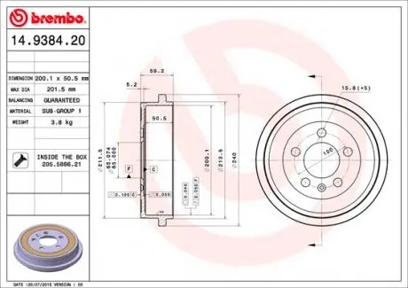 14938420 Тормозной барабан BREMBO подбор по vin на Brocar