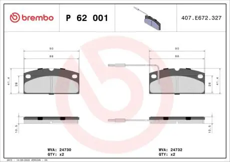 P62001 Гальмівні колодки дискові PRZOD BREMBO підбір по vin на Brocar