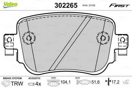 302265 Гальмівні колодки дискові VAG/OPEL A1/Q3/Corsa/Leon/Octavia/Caddy "R "11>> VALEO підбір по vin на Brocar