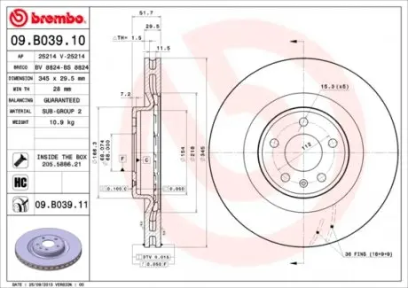 09B03911 Гальмівний диск BREMBO підбір по vin на Brocar