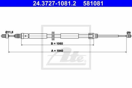 24372710812 Трос ручного гальма ATE підбір по vin на Brocar