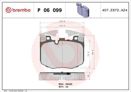 P06099 Тормозные колодки дисковые BREMBO підбір по vin на Brocar