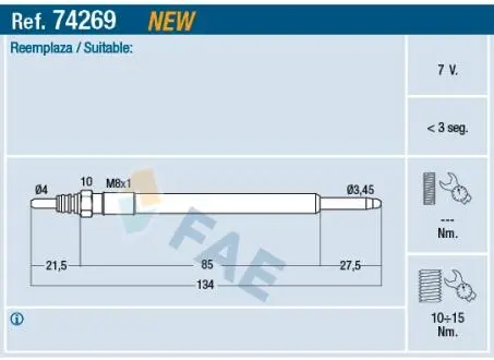 74269 Свічка накалювання FAE підбір по vin на Brocar