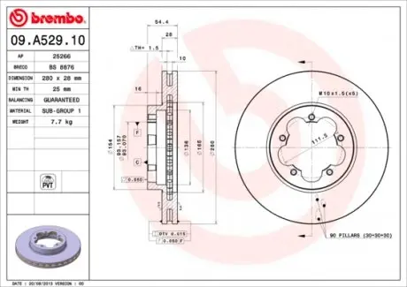 09A52910 Тормозной диск BREMBO підбір по vin на Brocar