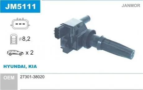 JM5111 Котушка запалювання JANMOR підбір по vin на Brocar