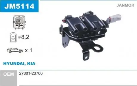 JM5114 Котушка запалювання JANMOR підбір по vin на Brocar
