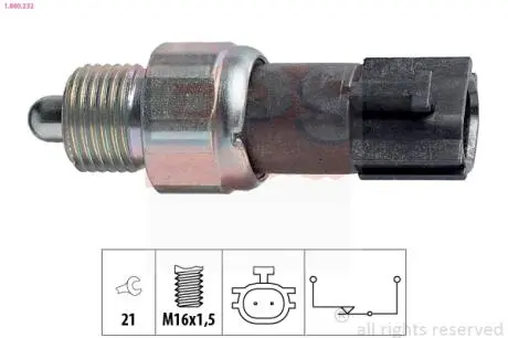 1860232 Датчик заднього ходу (на розмикання) Nissan Almera, Micra, Primera, X-Trail/ Renault Megane II, Scenic II/ Mazda 6 07- EPS підбір по vin на Brocar