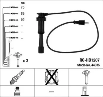 44335 Набір проводів запалювання NGK RC-HD1207 HYUNDAI GRANDEUR KIA CARNIVAL 3,5 02- NGK підбір по vin на Brocar