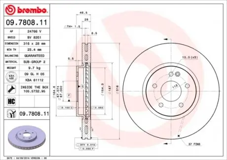 09780811 Тормозной диск BREMBO підбір по vin на Brocar