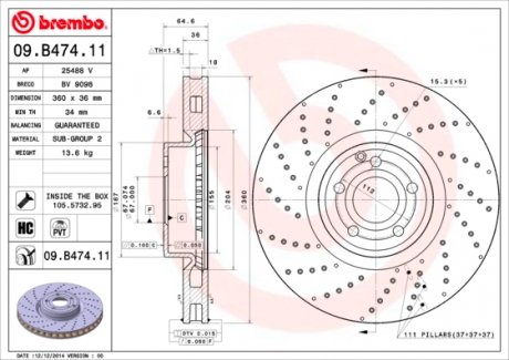 09B47411 Тормозной диск BREMBO підбір по vin на Brocar