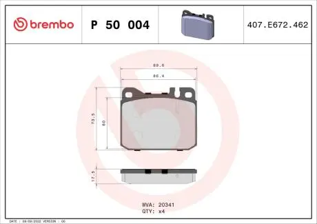 P50004 Гальмівні колодки дискові BREMBO підбір по vin на Brocar