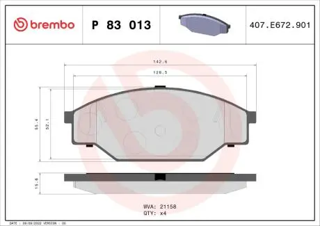P83013 Тормозные колодки дисковые BREMBO підбір по vin на Brocar