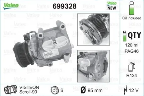 699328 Компресор, Кондиціонер VALEO підбір по vin на Brocar