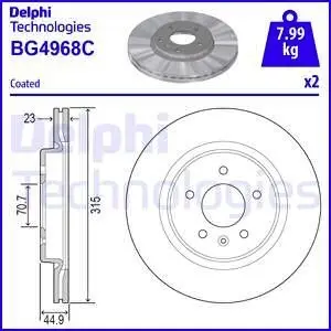 BG4968C Диск тормозн.задн. Insignia B DELPHI подбор по vin на Brocar