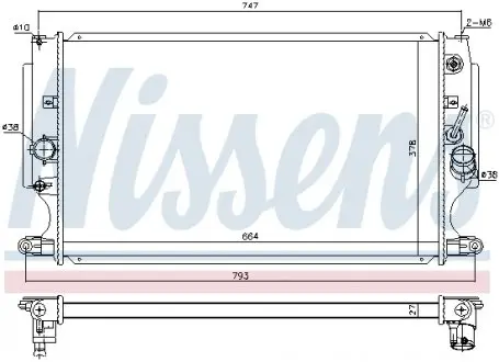 646875 Радіатор системи охолодження TOYOTA: AVENSIS (_T27_) 2.2D-4D mtrs. 2AD-FHV/2AD-FTV 08-, VERSO (_R2_) 2.2D-4D/2.2D-CAT mtr. 2AD-FHV 09- (АКПП) NISSENS підбір по vin на Brocar