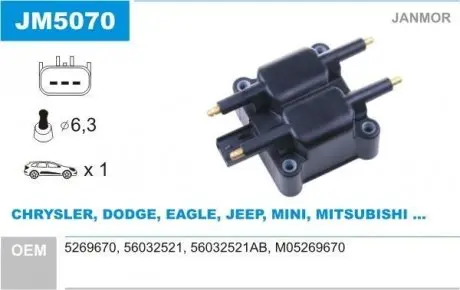 JM5070 Котушка запалювання JANMOR підбір по vin на Brocar
