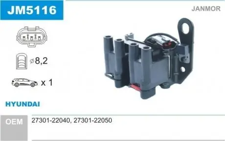JM5116 Катушка зажигания JANMOR подбор по vin на Brocar