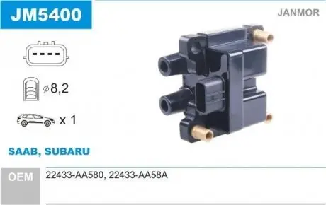 JM5400 Котушка запалювання JANMOR підбір по vin на Brocar