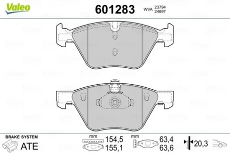 601283 Гальмівні колодки (набір) VALEO підбір по vin на Brocar