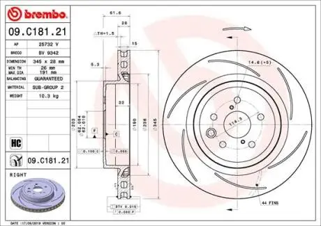 09C18121 Тормозной диск BREMBO подбор по vin на Brocar