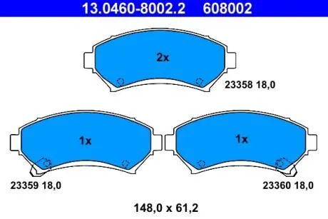 13046080022 Комплект тормозных колодок, дисковый тормоз 13.0460-8002.2 ATE ATE підбір по vin на Brocar
