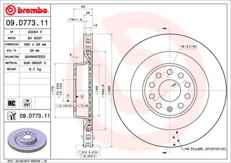 09D77311 Тормозной диск BREMBO підбір по vin на Brocar