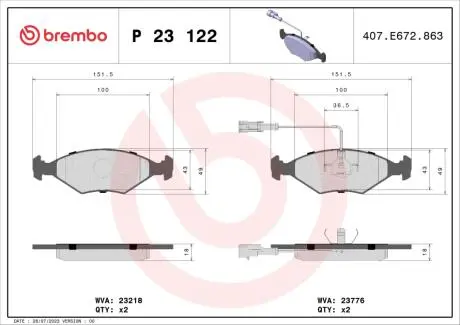 P23122 Гальмівні колодки дискові BREMBO підбір по vin на Brocar