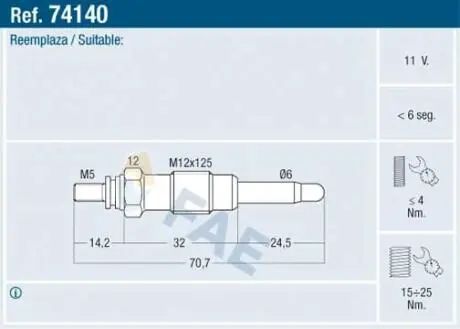 74140 Свеча накаливания FAE 74140 FAE подбор по vin на Brocar