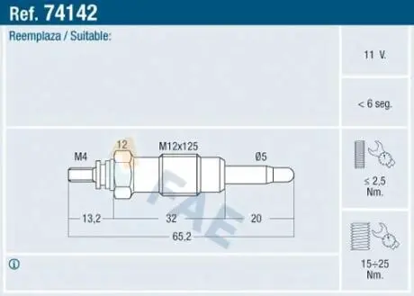74142 Свіча розжарювання FAE підбір по vin на Brocar