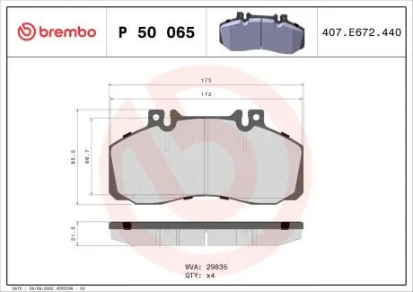 P50065 Тормозные колодки дисковые BREMBO підбір по vin на Brocar