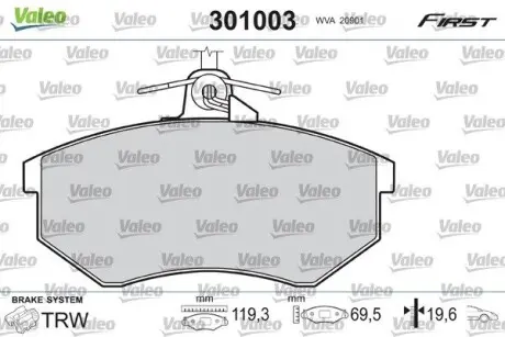 301003 Колодки тормозные VALEO подбор по vin на Brocar