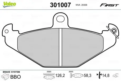 301007 Колодки гальмівні RENAULT T. LAGUNA/SAFRANE 92-01 VALEO підбір по vin на Brocar