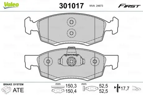 301017 Тормозные колодки дисковые DACIA/RENAULT Logan "1,4-1,6 "F "07>> VALEO подбор по vin на Brocar