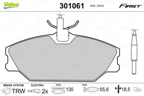 301061 Тормозные колодки дисковые RENAULT/DAEWOO 25/Laguna/Megane/Safrane/Lublin "1,4-3,0 "F "84>> VALEO подбор по vin на Brocar