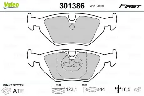 301386 Тормозные колодки дисковые BMW 3/Z1/Z3 "1,6-3,0 "R "88-03 VALEO подбор по vin на Brocar