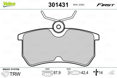 301431 Колодки гальмівні FORD T. FOCUS 98-04 VALEO підбір по vin на Brocar