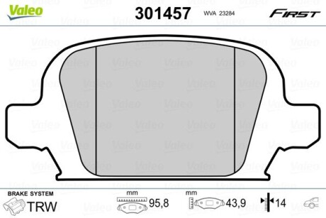 301457 Колодки гальмівні OPEL T. CORSA C 01- VALEO підбір по vin на Brocar