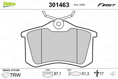 301463 Тормозные колодки дисковые VAG/CITROEN/FIAT/FORD/PEUGEOT A1-8/Berlingo/308/Golf "1,0-6,0 "R "88>> VALEO подбор по vin на Brocar