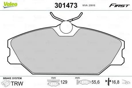 301473 Колодки гальмівні RENAULT P. LAGUNA/MEGANE/SCENIC 97-03 VALEO підбір по vin на Brocar