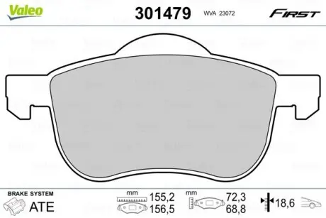 301479 Колодки гальмівні VOLVO P. S60/S80/V70/XC70 98-10 VALEO підбір по vin на Brocar