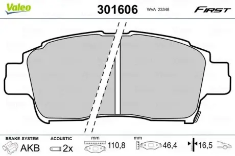 301606 Гальмівні колодки дискові TOYOTA Yaris "1,0-1,4 "F "99-05 VALEO підбір по vin на Brocar