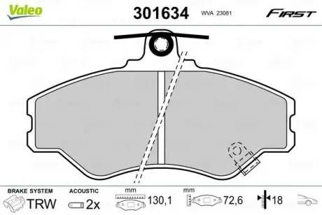 301634 Гальмівні колодки дискові HYUNDAI Grace/H100 &quot;F &quot;93-00 VALEO підбір по vin на Brocar