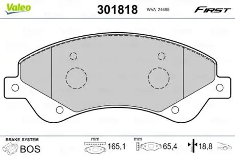 301818 Гальмівні колодки (набір) VALEO підбір по vin на Brocar
