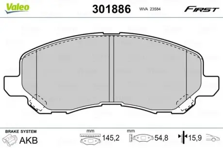 301886 Тормозные колодки дисковые CHRYSLER/CITROEN/JEEP/MITSUBISHI/PEUGEOT Patriot/Galant "1,3-3,0 "F "99>> VALEO подбор по vin на Brocar