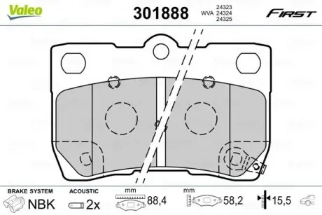 301888 Гальмівні колодки дискові LEXUS GS/IS "2,2-4,3 "R "05-13 VALEO підбір по vin на Brocar