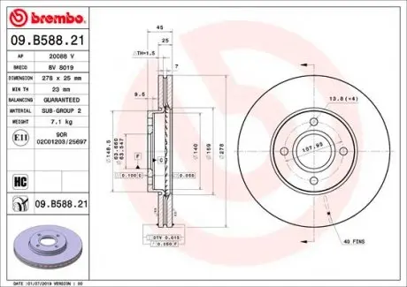 09B58821 Тормозной диск BREMBO підбір по vin на Brocar