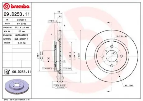 09D25311 Тормозной диск BREMBO подбор по vin на Brocar